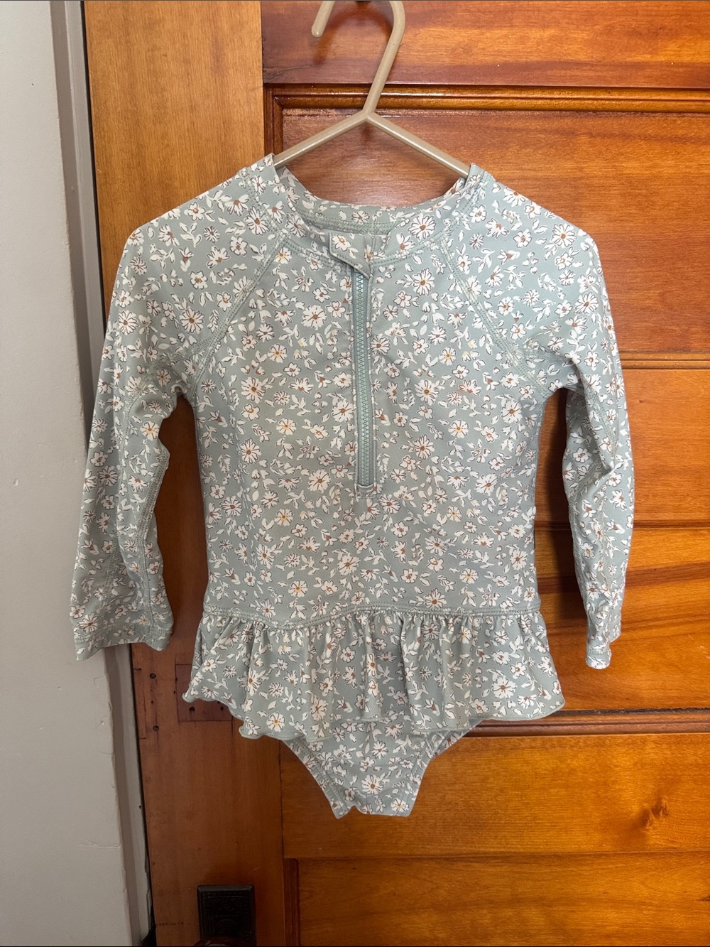 Long-Sleeve Kids One-Piece Bodysuit in Sage Floral